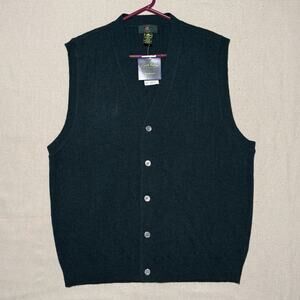 NEW VTG Club Room 100% Lambs Wool Button-up Sweater Vest Men's Med Green Grandpa